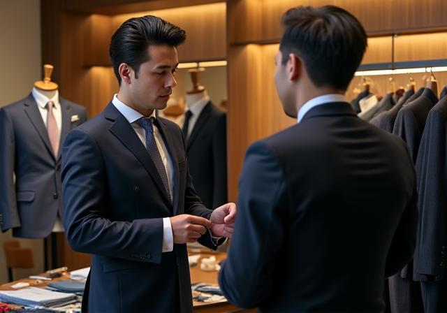 銀座オーダーサロンでの採寸風景